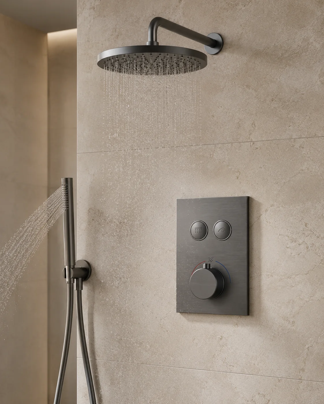 Finished concealed shower system